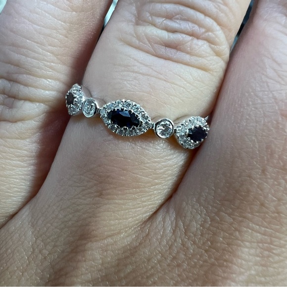 14k White Gold Diamond & Sapphire Band Ring - Picture 5 of 8